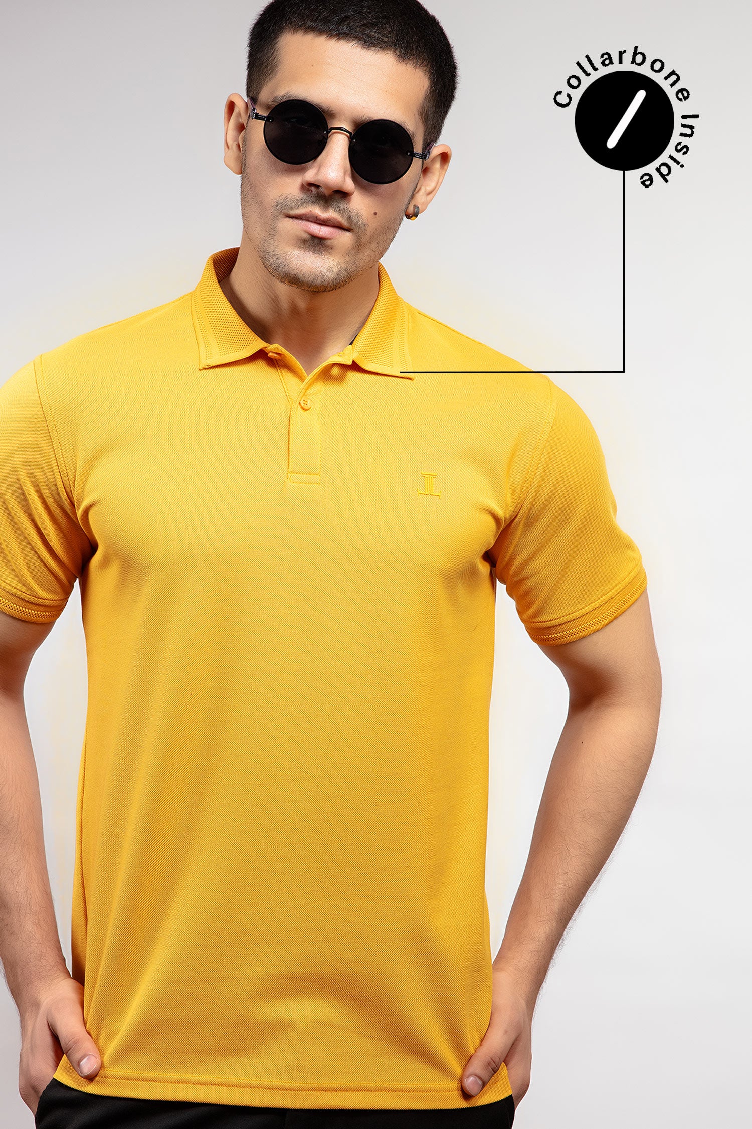 Mens summer polo shirt in yellow colour with matching tipped collar and half sleeves by JULKE.