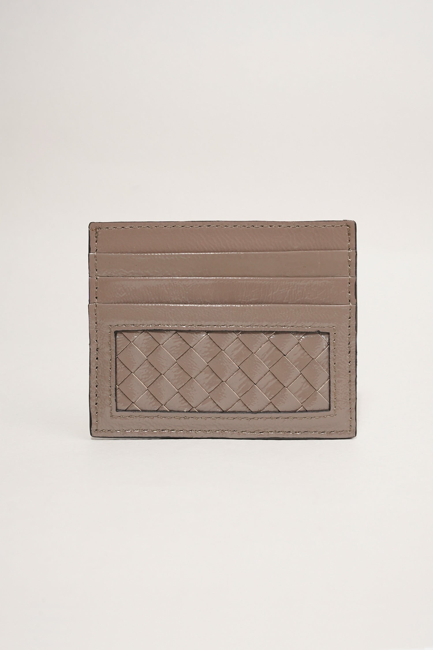 Unisex leather card holder in grey brown colour with woven patcha nd hidden pocket by JULKE