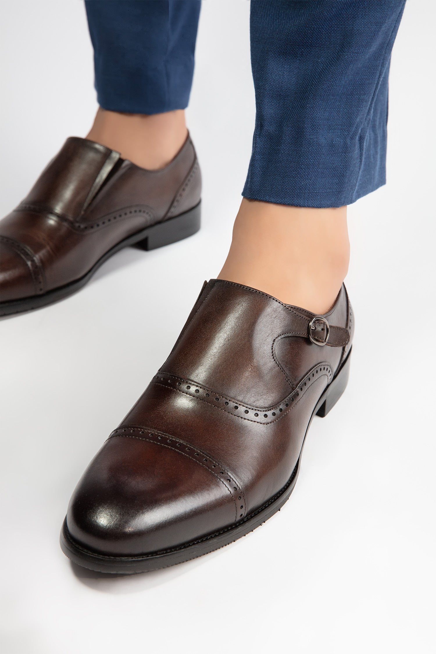 Emerson - Mens Two Tone Leather Monkstrap Shoes In Black & Brown