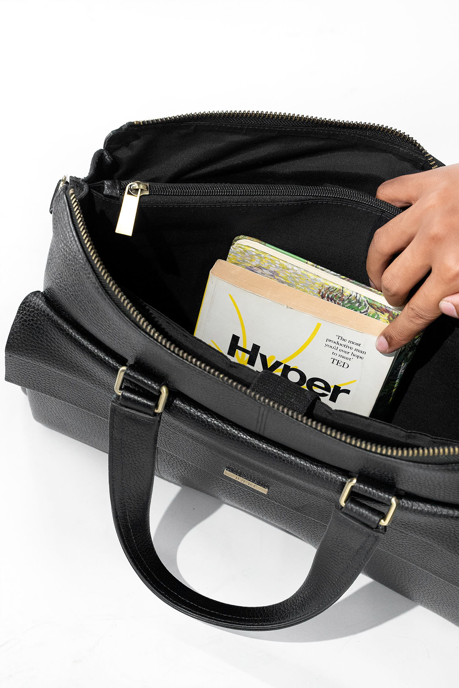 Mens soft leather laptop bag in black colour with extra pockets handles and detachable shoulder strap by JULKE