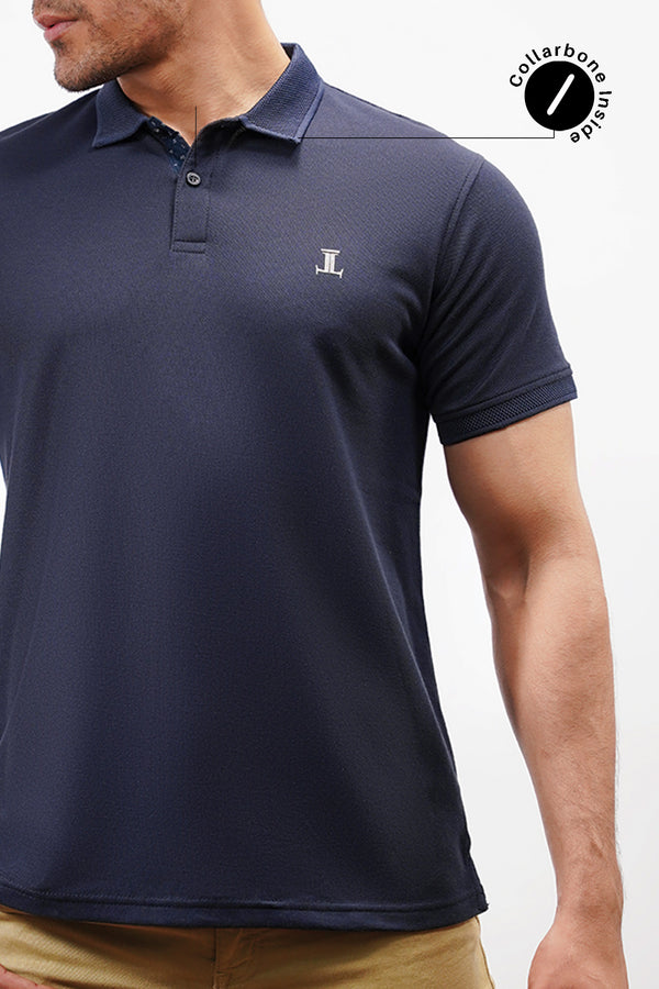 Mens summer polo shirt in dark blue colour with  ribbed collar and sleeves by JULKE
