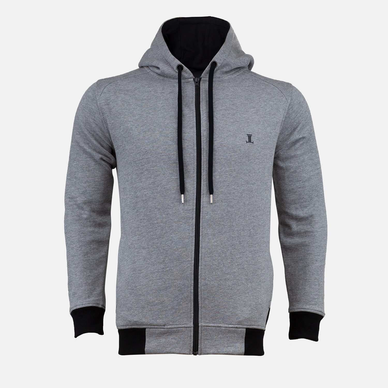 Mens winter hoodie in light grey colour with black accents by JULKE.