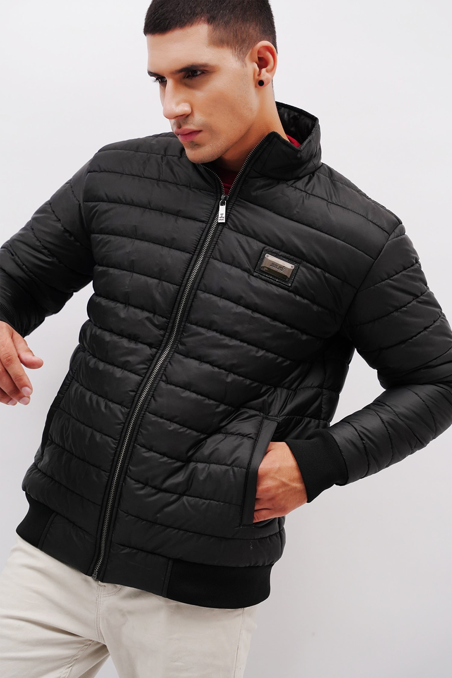 Bomber Mens Winter Puffer Jacket In Black JULKE - Main Image