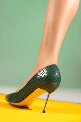 Women heels in dark green colour with croc texture by JULKE