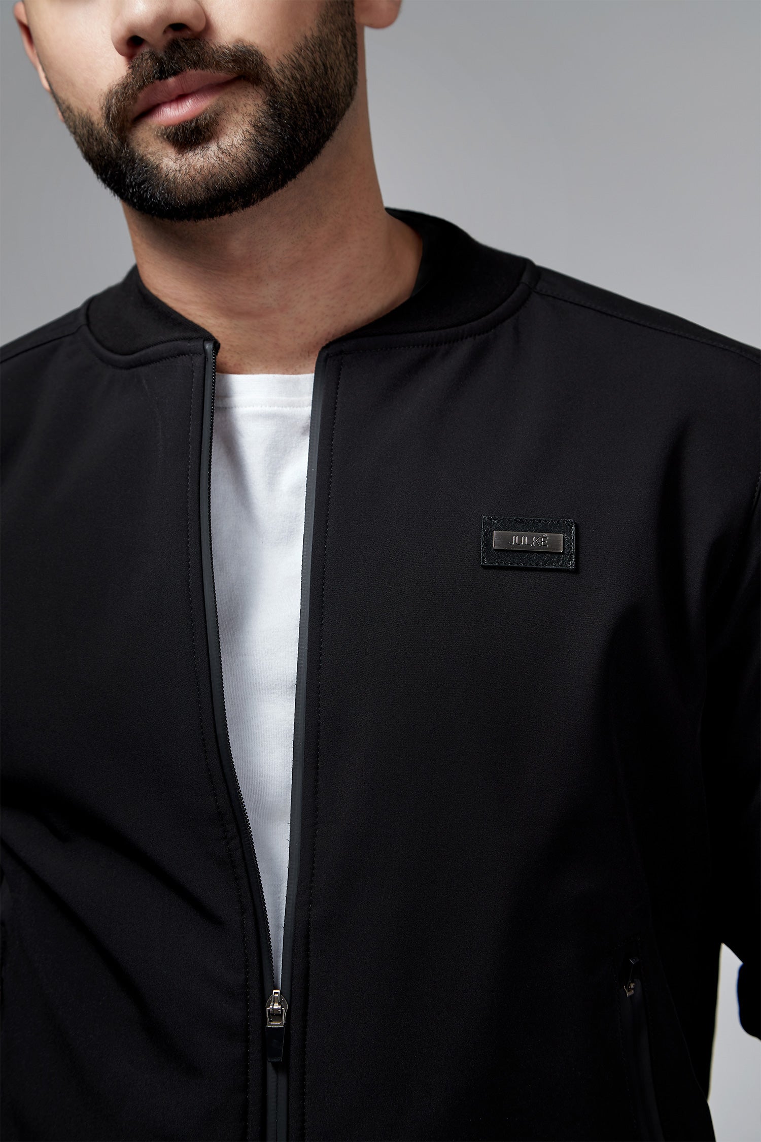 Mens winter bomber jacket in black with waterproof zip by JULKE