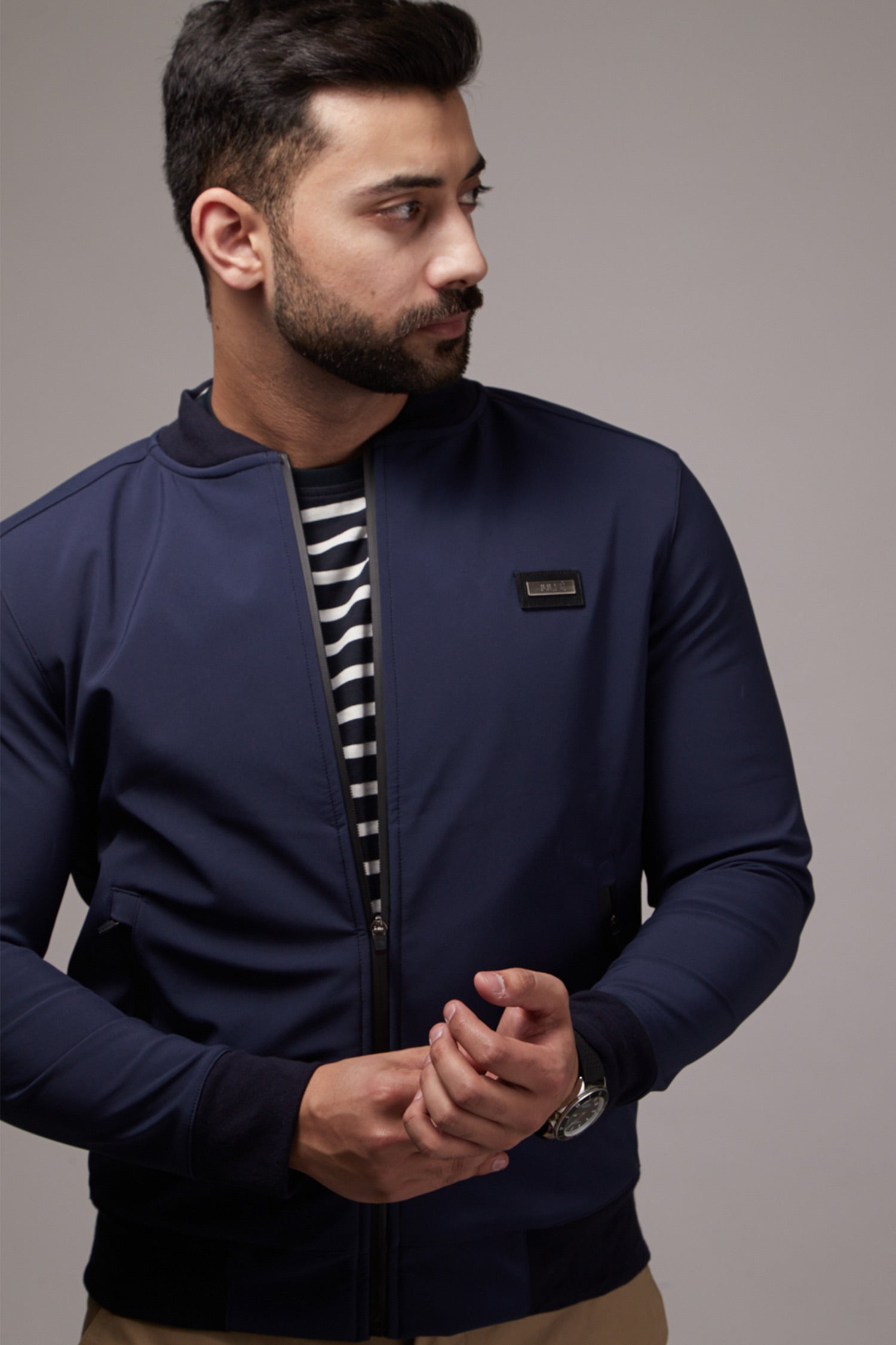 Mens winter bomber jacket in persian blue with waterproof zip by JULKE