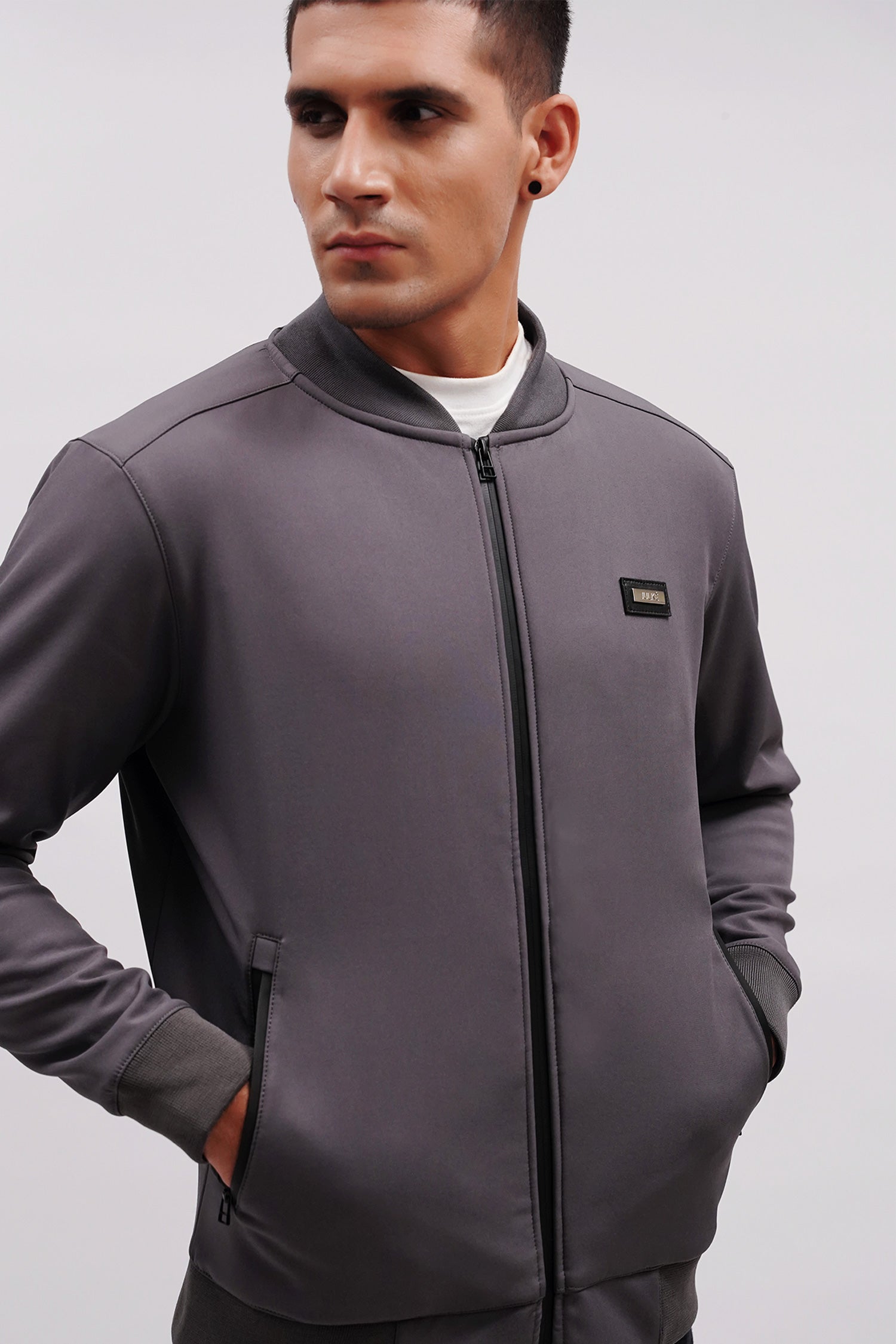Mens winter bomber jacket in grey with waterproof zip by JULKE