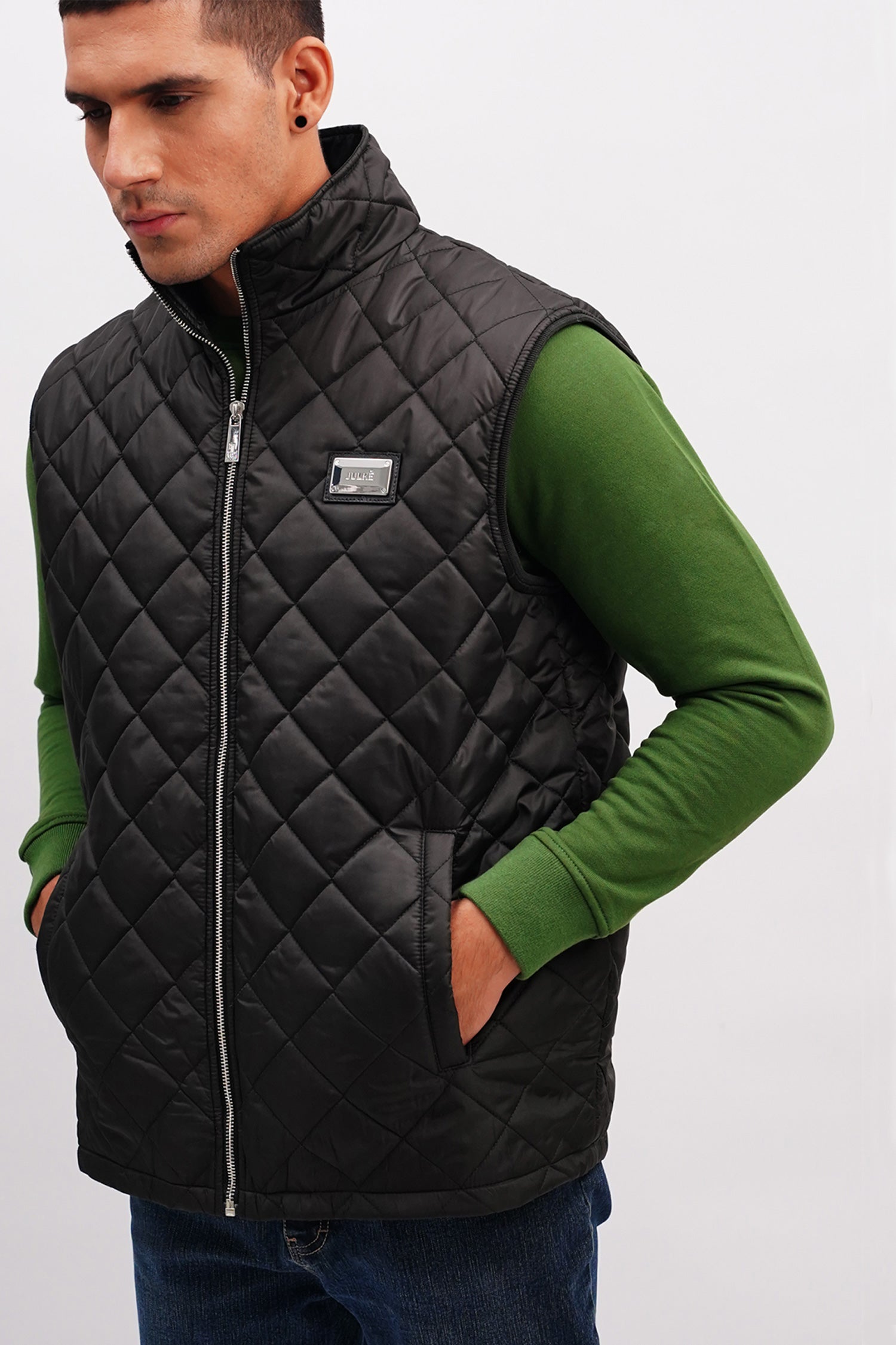 Mens winter vest sleeveless in black colour with quilting by JULKE