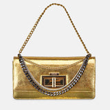 Womens leather shoulder clutch bag in gold with muti chains by JULKE