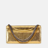 Womens leather shoulder clutch bag in gold with muti chains by JULKE