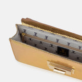 Womens leather shoulder clutch bag in gold with muti chains by JULKE