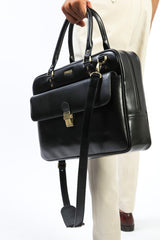 Leather laptop bag in black colour with glossy finish by JULKE