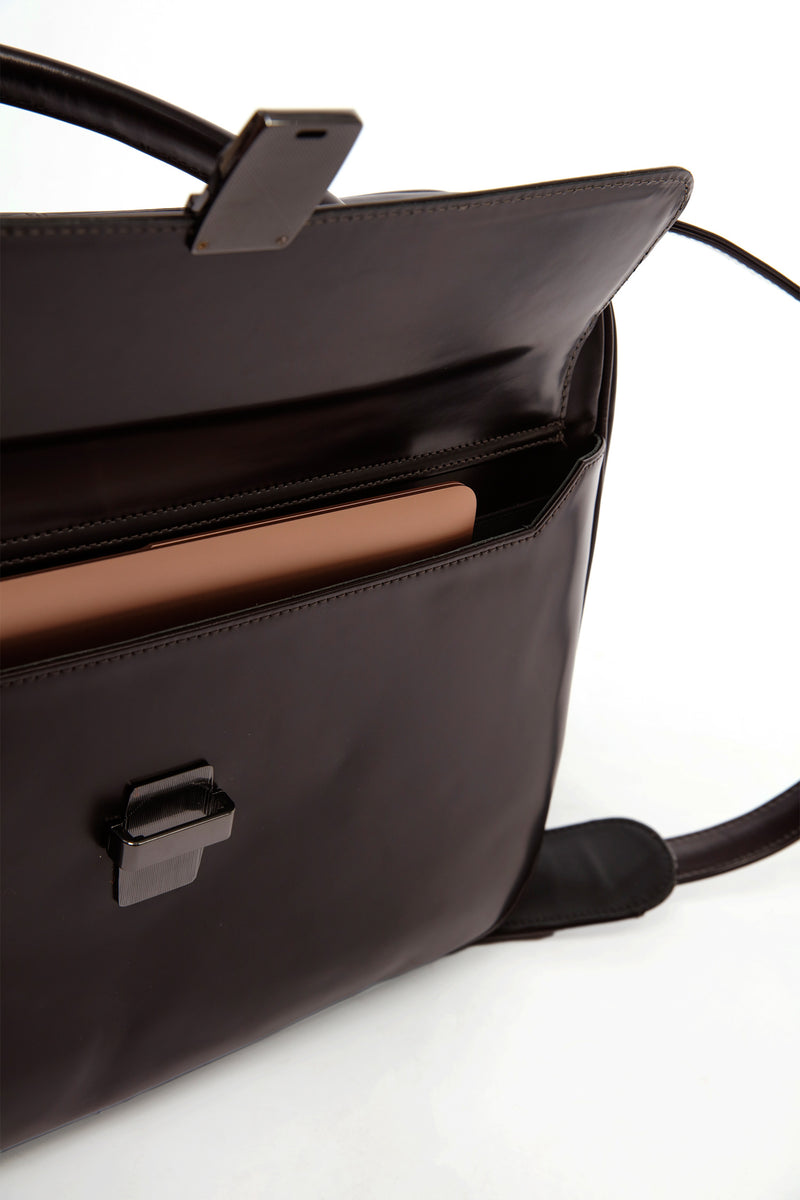 Leather laptop bag in dark maroon colour  with glossy finish by JULKE