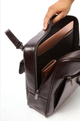Leather laptop bag in dark maroon colour  with glossy finish by JULKE