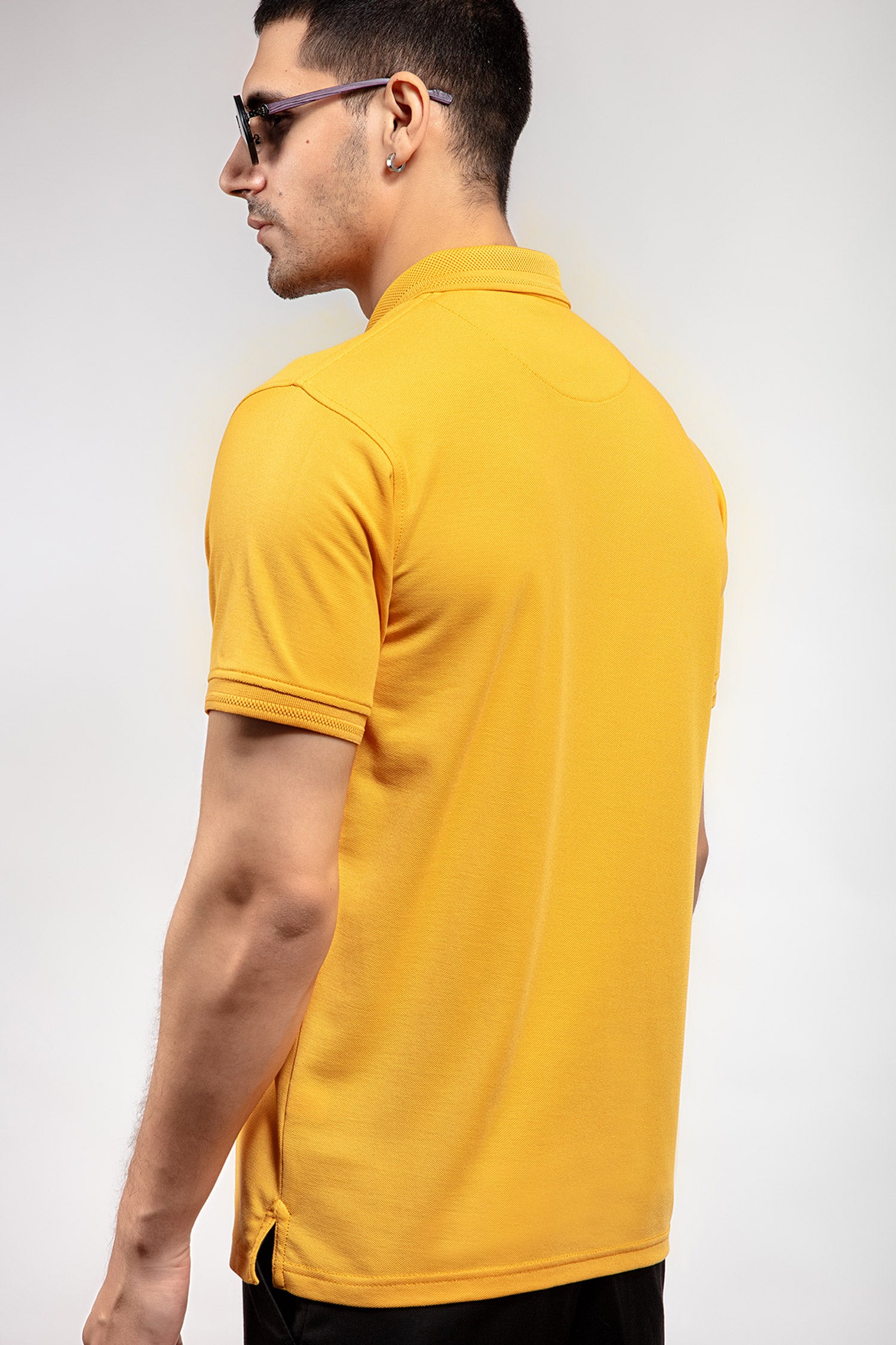 Mens summer polo shirt in yellow colour with matching tipped collar and half sleeves by JULKE.