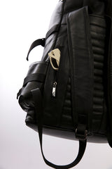 Mens original leather backpack in black colour with extra pockets for travel and hiking by JULKE