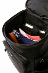 Mens original leather backpack in black colour with extra pockets for travel and hiking by JULKE