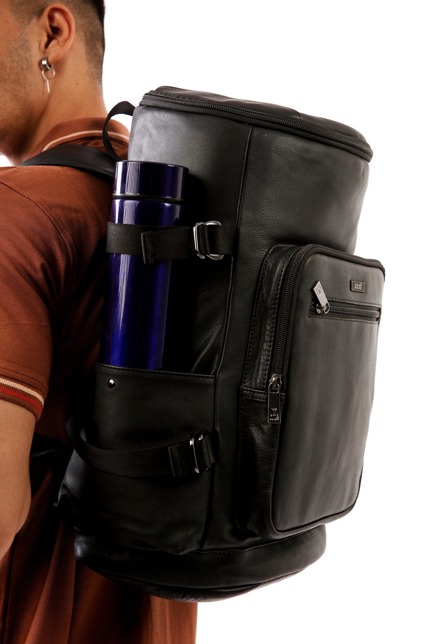 Atom - Leather Travel Backpack In Black & Dark Brown | JULKÉ