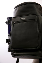 Mens original leather backpack in black colour with extra pockets for travel and hiking by JULKE