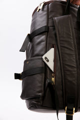 Mens original leather backpack in grey brown colour with extra pockets for travel and hiking by JULKE