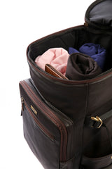 Mens original leather backpack in grey brown colour with extra pockets for travel and hiking by JULKE