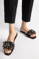 Women summer flats in black colour with pearls and diamantes by JULKE