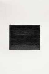 Unisex leather card holder in Black colour with woven patch and hidden pocket by JULKE