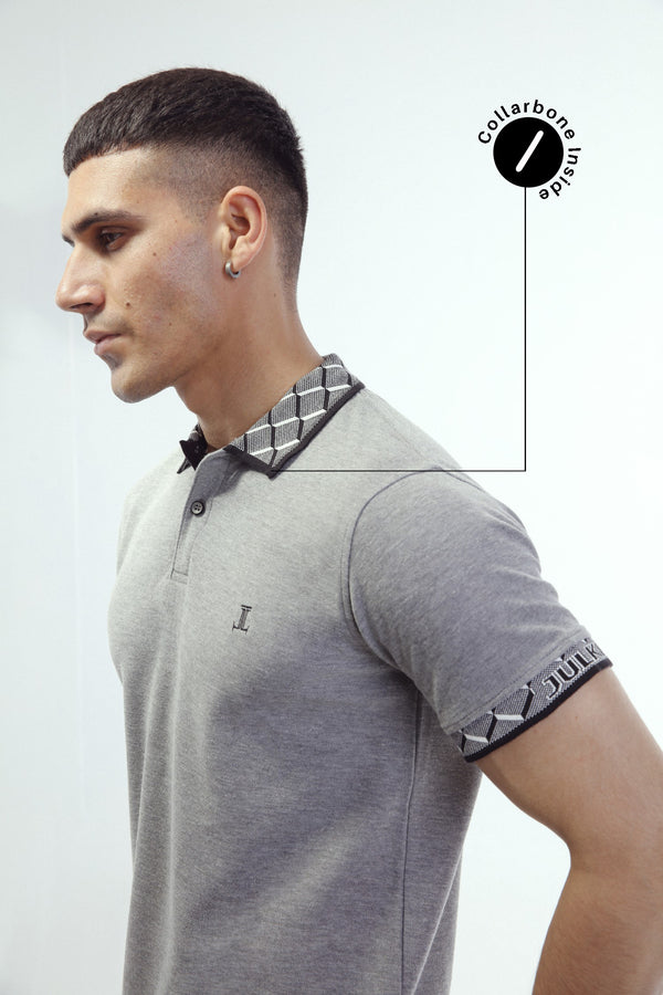 Mens polo shirt in light grey with collar bone by JULKE