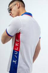 Mens summer polo shirt in white, red & blue with collar bone by JULKE