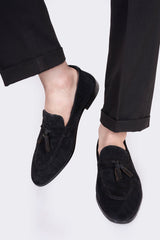 Mens original suede leather shoes in black colour with tassels by JULKE 