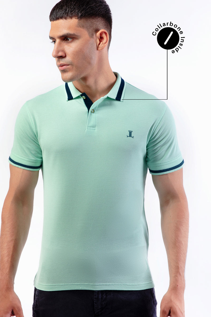 Mens summer polo shirt in mint green with collar bone by JULKE