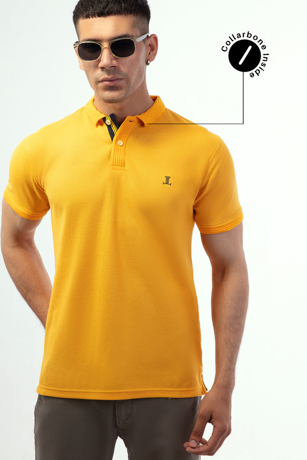 Mens summer polo shirt in mango yellow with collar bone by JULKE