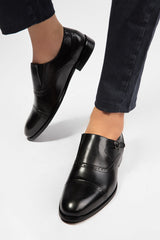 Mens original leather shoes in black colour with monk strap by JULKE
