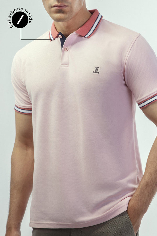 Mens summer polo shirt in light pink colour with collar bone by JULKE