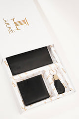 Gift set pack of 3 mens leather wallets  in black colour small and long with matching key chain by JULKE