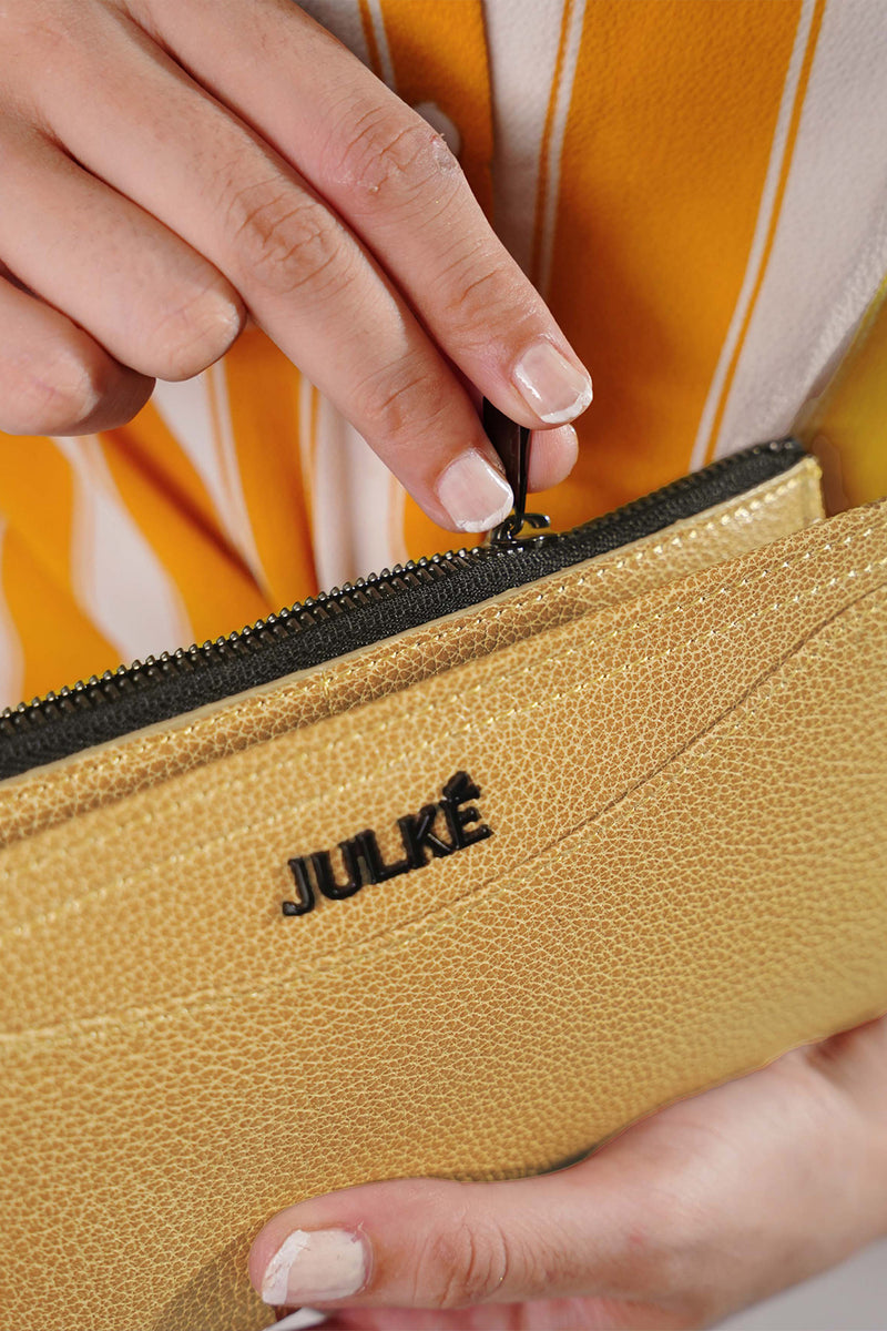 Womens leather long wallet in beige colour with spacious pockets by JULKE