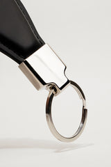 Leather key chain in black colour with contrast stitch and metal ring by JULKE