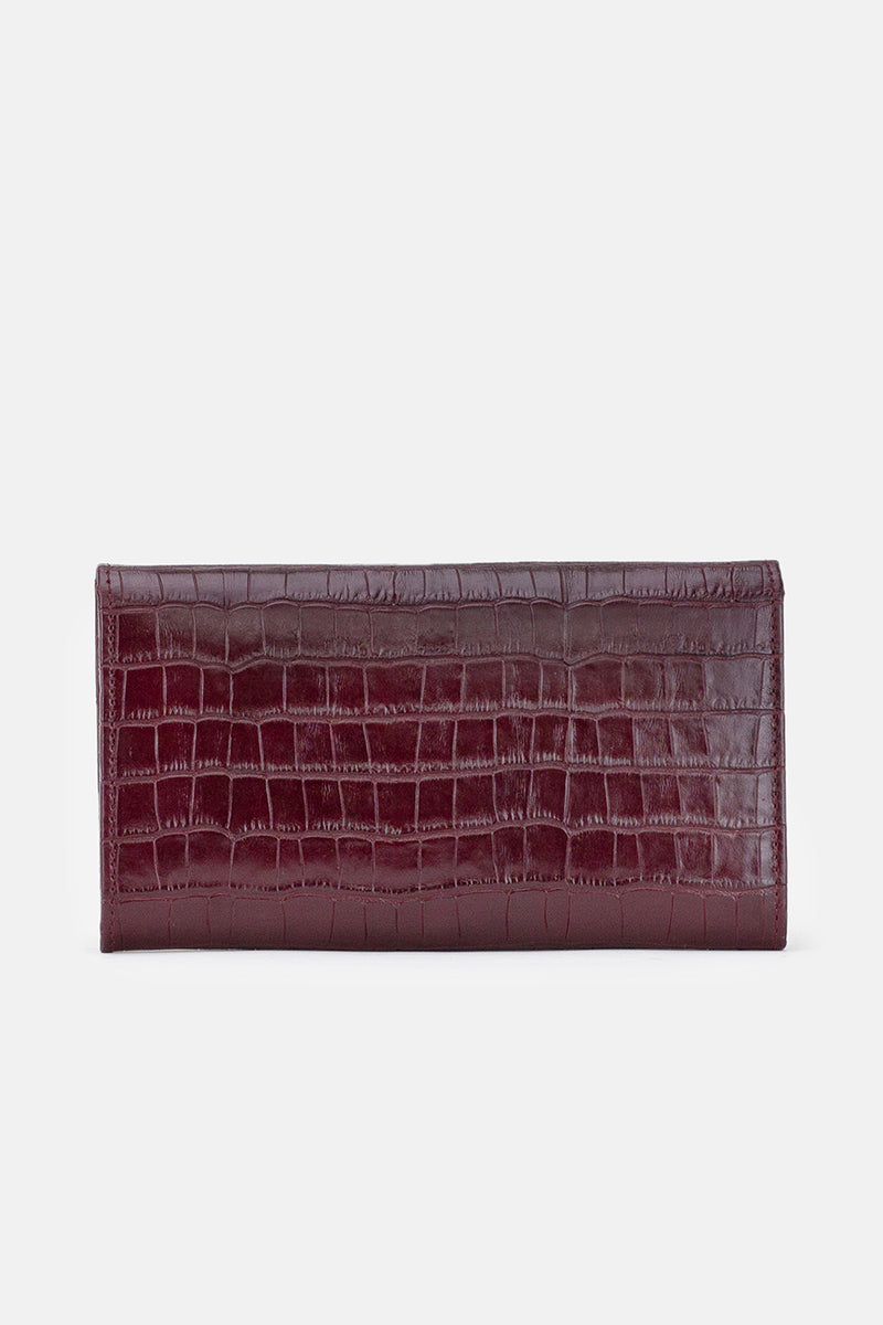 Womens leather long wallet in maroon colour crocodile texture by JULKE