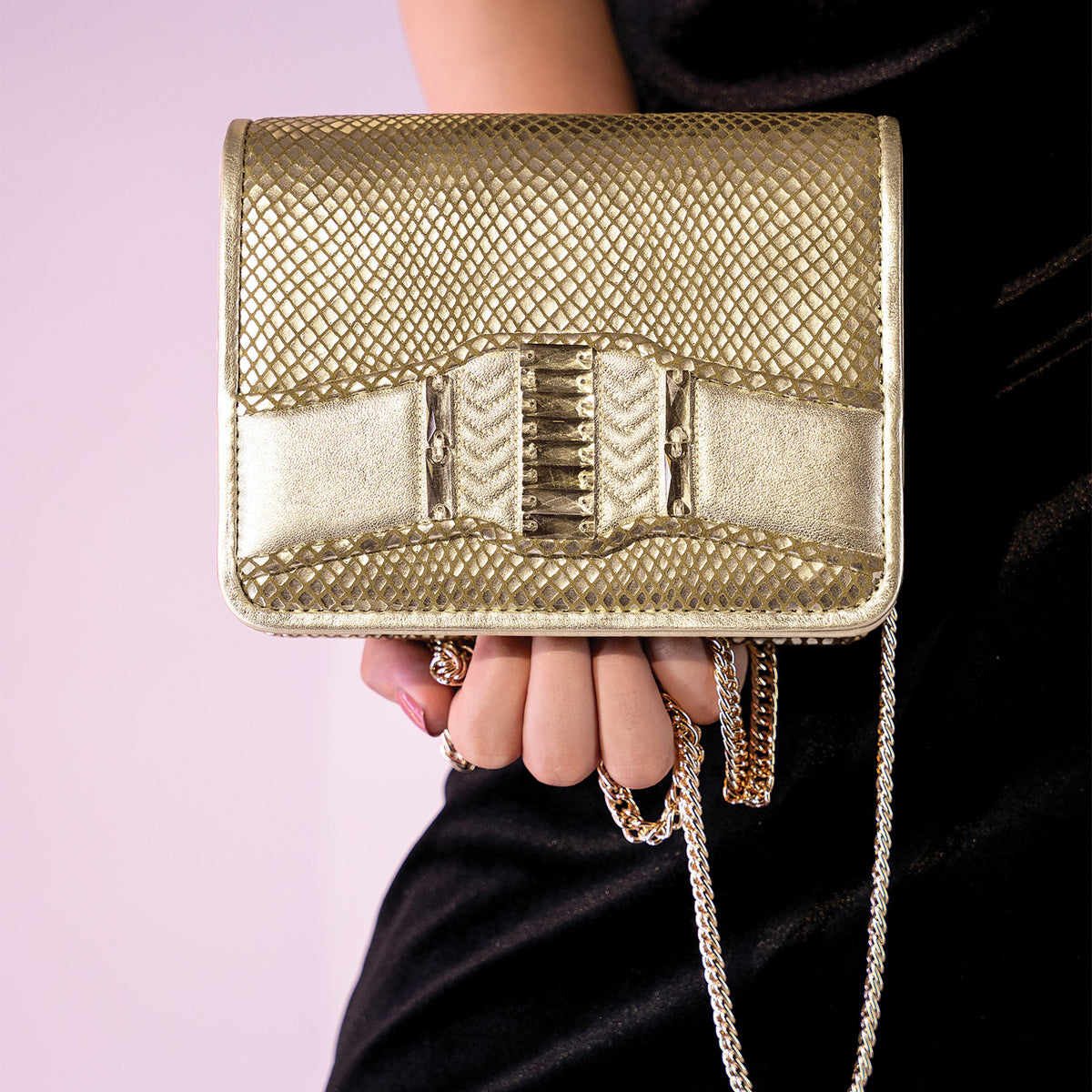 Kairos Women's Leather Shoulder Clutch Bag In Gold Silver JULKÉ