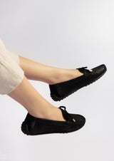 Womens leather moccasins in black colour with bow and glitter by JULKE