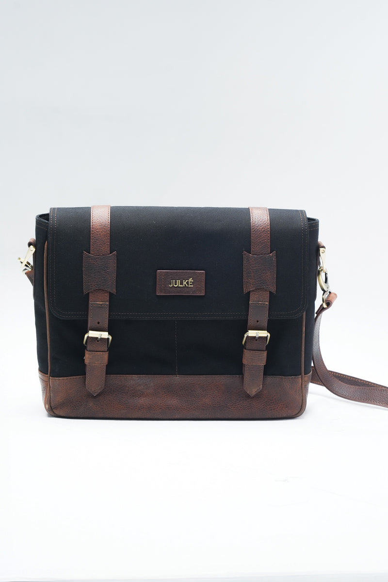 Mack Leather Canvas Laptop Messenger Bag In Black JULKE JULKE