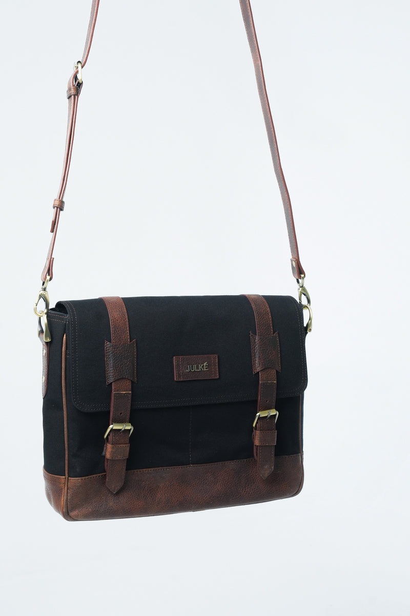 Mack Leather Canvas Laptop Messenger Bag In Black JULKE JULKE
