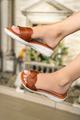 Women leather comfort shoes in brown colour with croc texture and soft wedge sole by JULKE