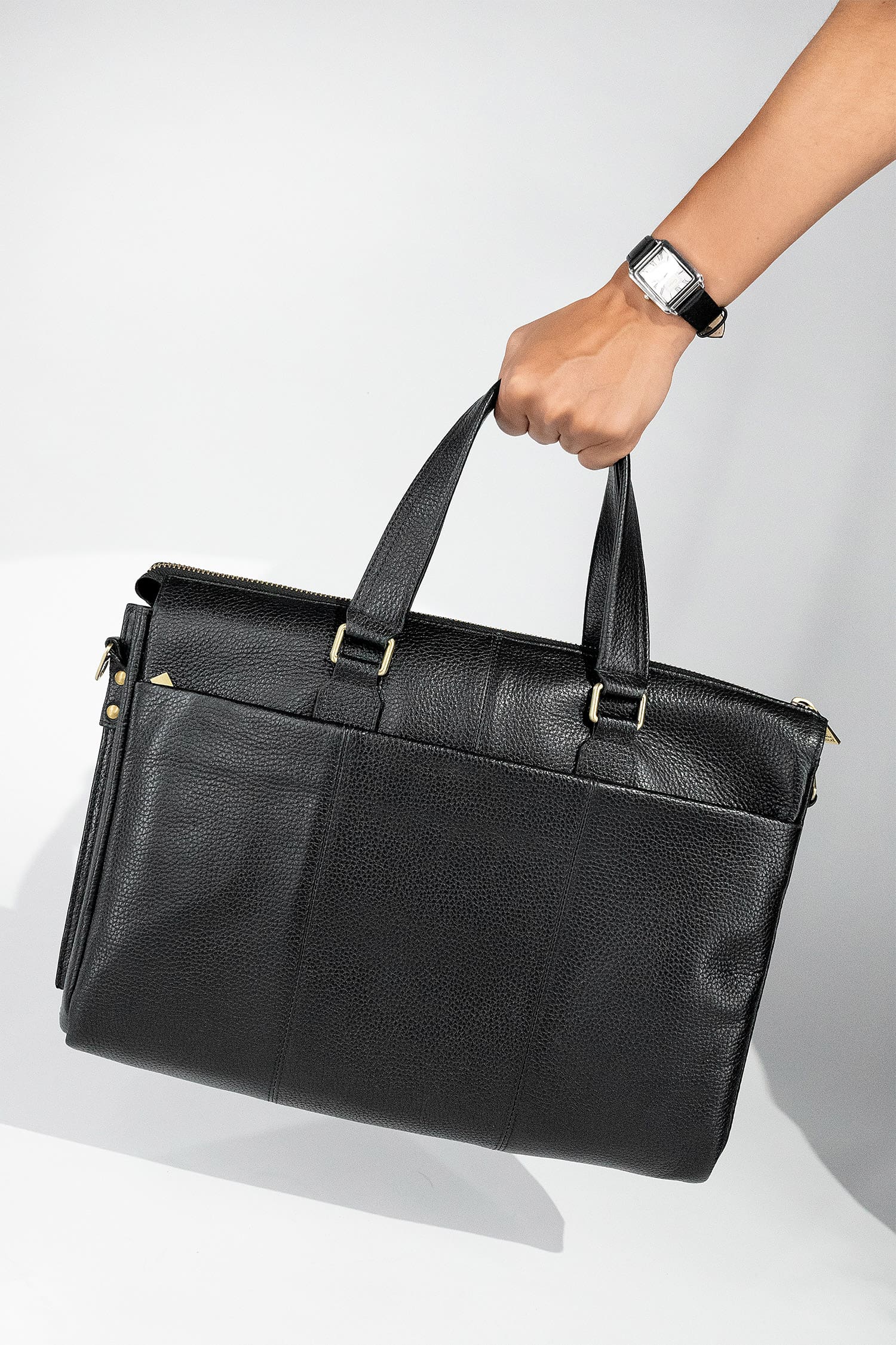 Mens soft leather laptop bag in black colour with extra pockets handles and detachable shoulder strap by JULKE