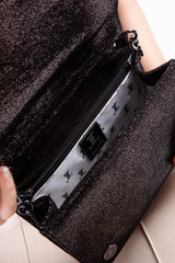 Womens original leather bag in black colour with diamante brooch by JULKE