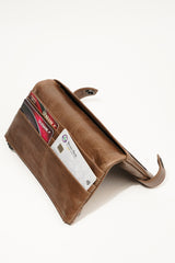 Leather long wallet and travel pouch in light brown colour with spcious pockets by JULKE