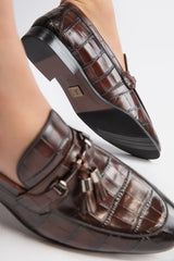Mens original leather shoes in antique brown colour with tassels by JULKE