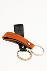 Leather key chain loop in tan and black colour with metal ring by JULKE
