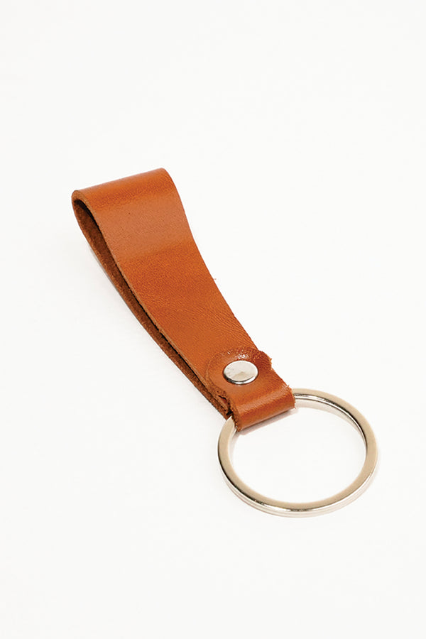 Leather key chain loop in tan colour with metal ring by JULKE