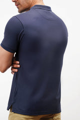Mens summer polo shirt in dark blue colour with  ribbed collar and sleeves by JULKE